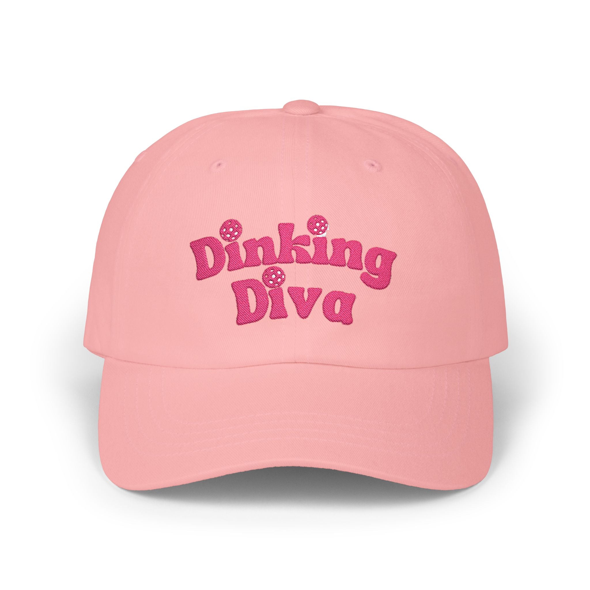 Dinking Diva Embroidered Pickleball Classic Baseball Cap, High Quality, Cotton, Antique Brass Buckle Closure, Gift for Women
