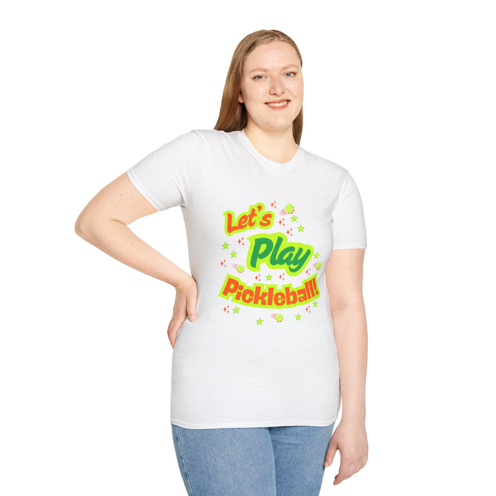 Neon Let's Play Pickleball! T-Shirt | Fun Unisex Cotton Tee | Vibrant Active Sport Graphic Shirt | Gift for Men & Women