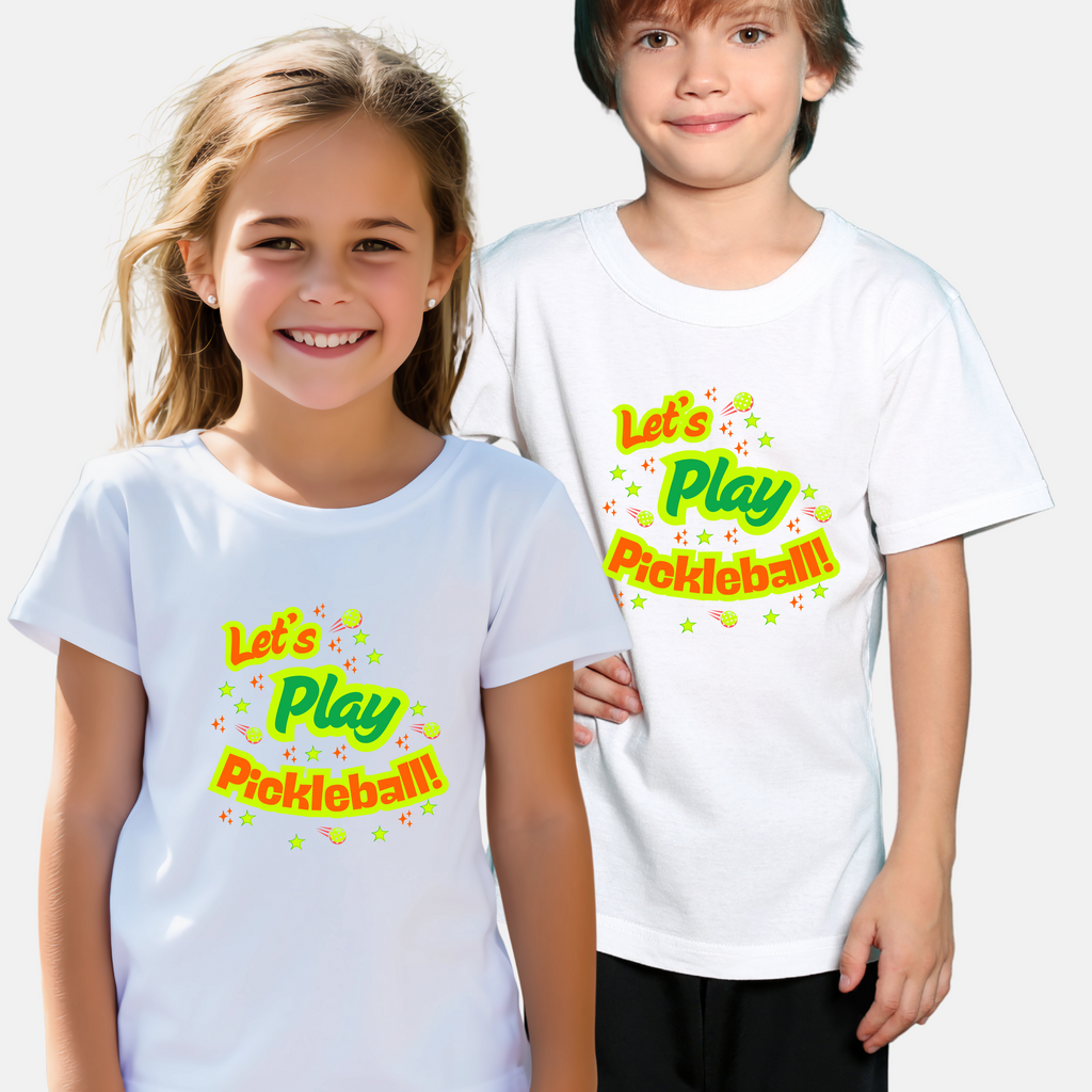 Youth Let’s Play Pickleball  Fun Neon Sports T-shirt for Kids  Colorful Pickleball Shirt for Boys & Girls, Soft & Comfy
