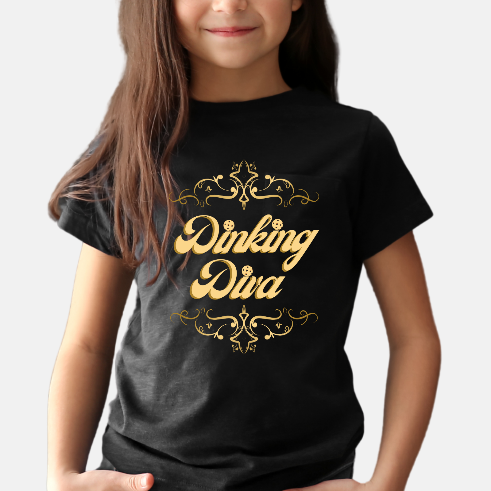 Youth Gold Dinking Diva T-Shirt | Fun Kids Tee For Pickleball, Parties, Birthdays, And Everyday Wear | Gift For Girls