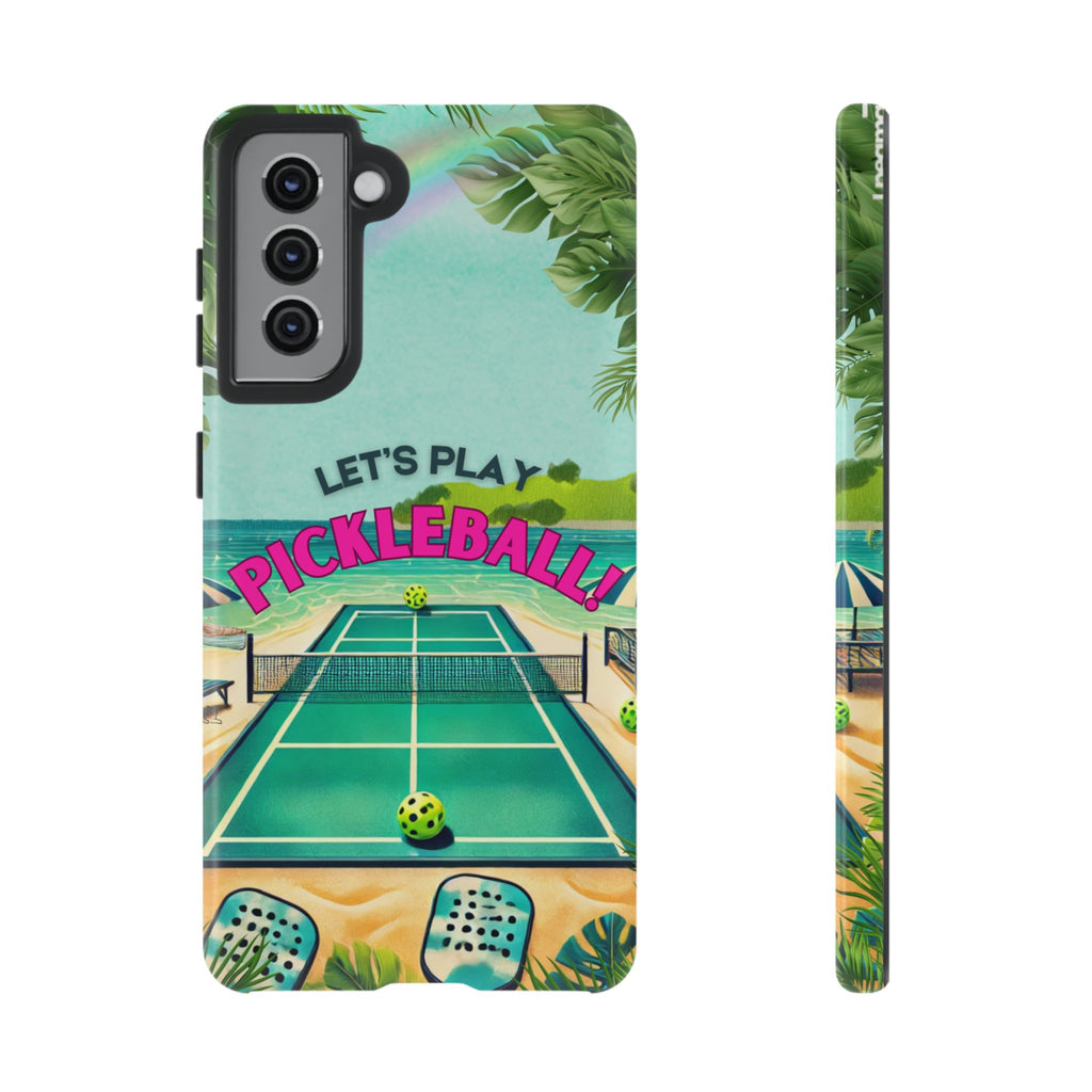 Tough Dual Layer Phone Case for Samsung Galaxy S21 Tropical Pickleball Case Supports Wireless Charging, Gift for Players