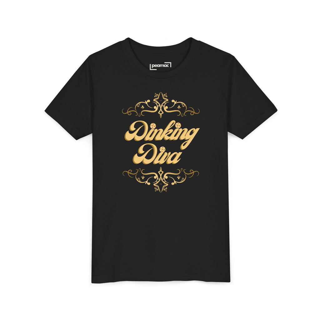 Youth Gold Dinking Diva T-Shirt | Fun Kids Tee For Pickleball, Parties, Birthdays, And Everyday Wear | Gift For Girls