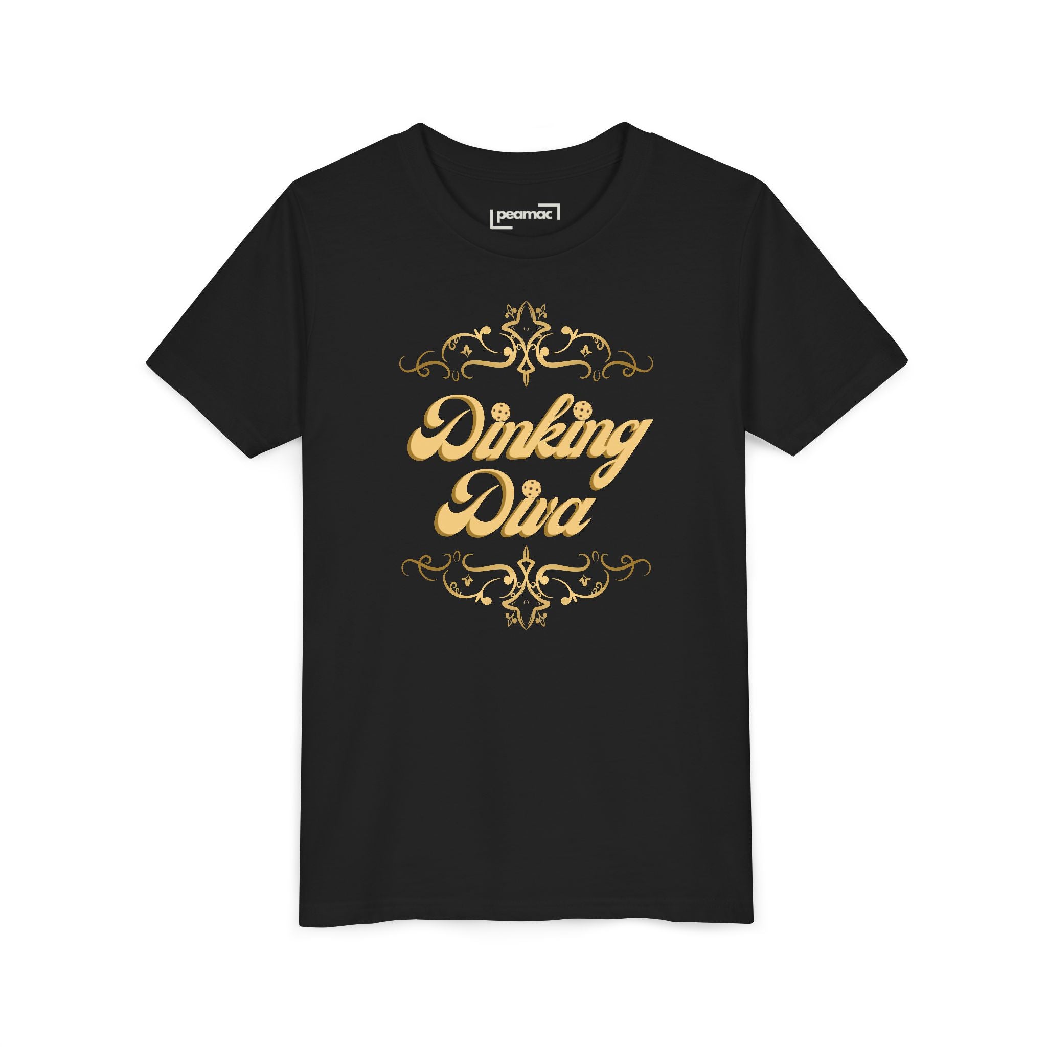 Youth Gold Dinking Diva T-Shirt | Fun Kids Tee For Pickleball, Parties, Birthdays, And Everyday Wear | Gift For Girls