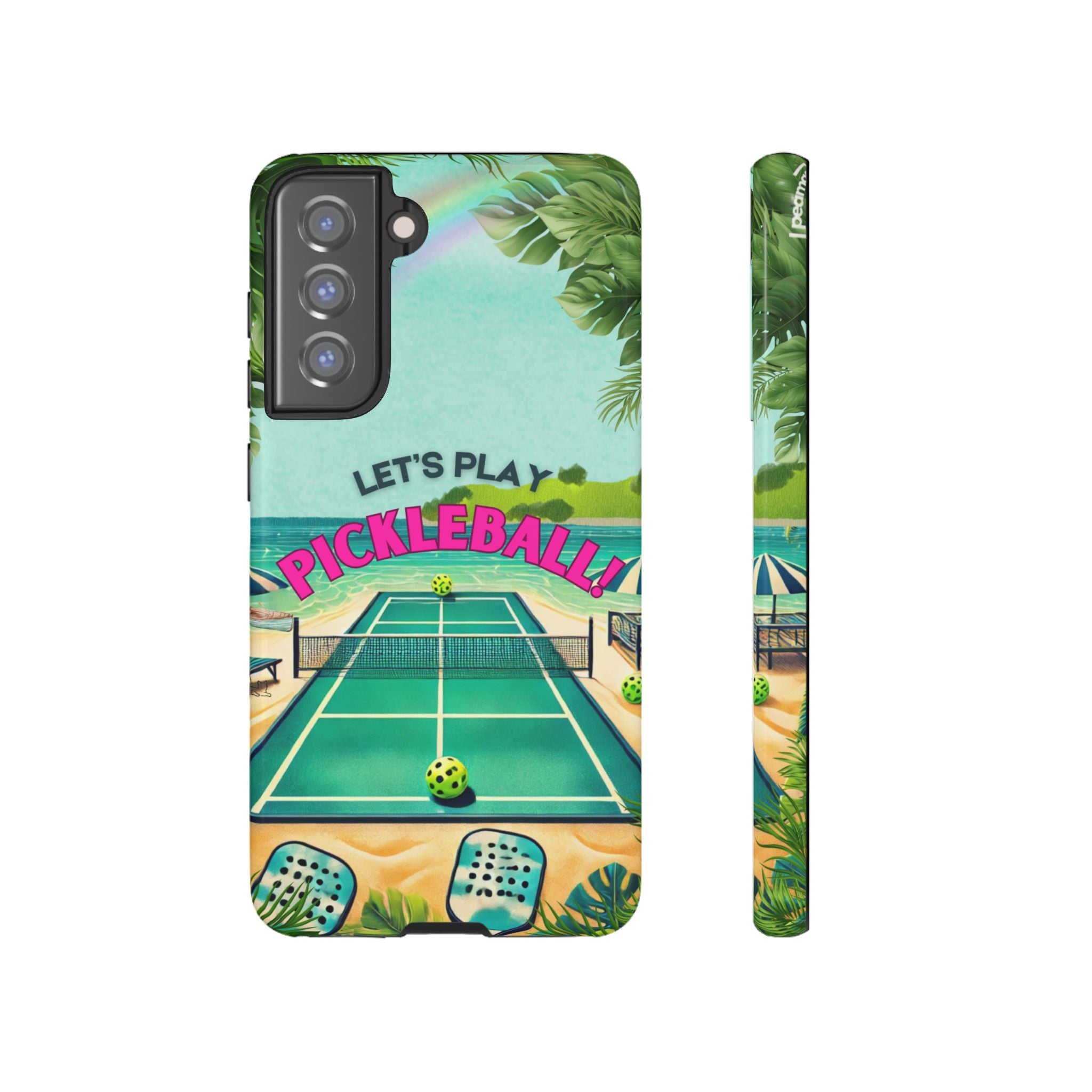 Tough Dual Layer Phone Case for Samsung Galaxy S21 Tropical Pickleball Case Supports Wireless Charging, Gift for Players