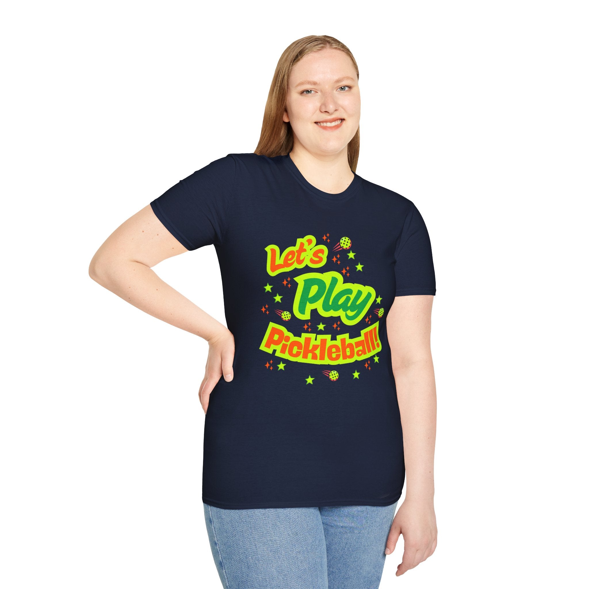 Neon Let's Play Pickleball! T-Shirt | Fun Unisex Cotton Tee | Vibrant Active Sport Graphic Shirt | Gift for Men & Women