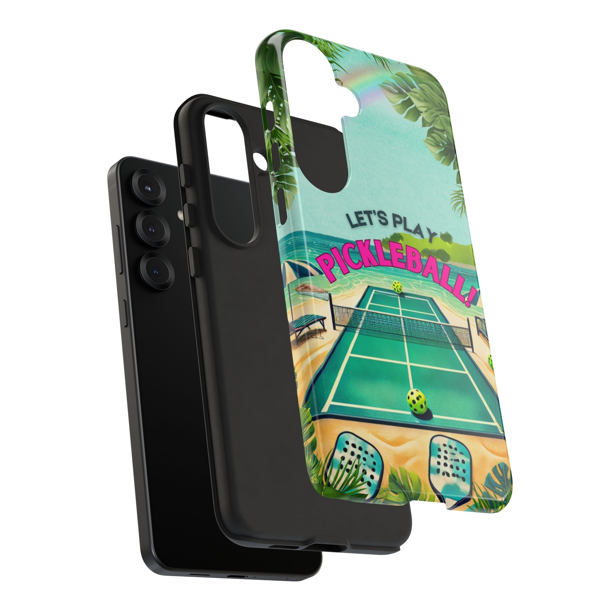 Tough Dual Layer Phone Case for Samsung Galaxy S25 Tropical Pickleball Case Supports Wireless Charging, Gift for Players