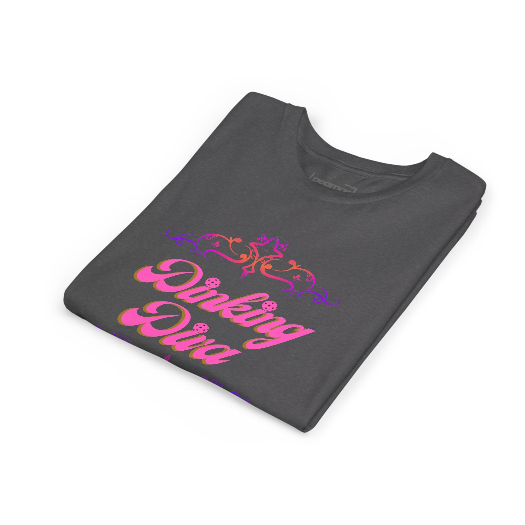 Dinking Diva Fun Youth Kids T-Shirt for Pickleball, Parties, Birthdays, and Everyday Wear, Pink Lettering, Gift for Girls