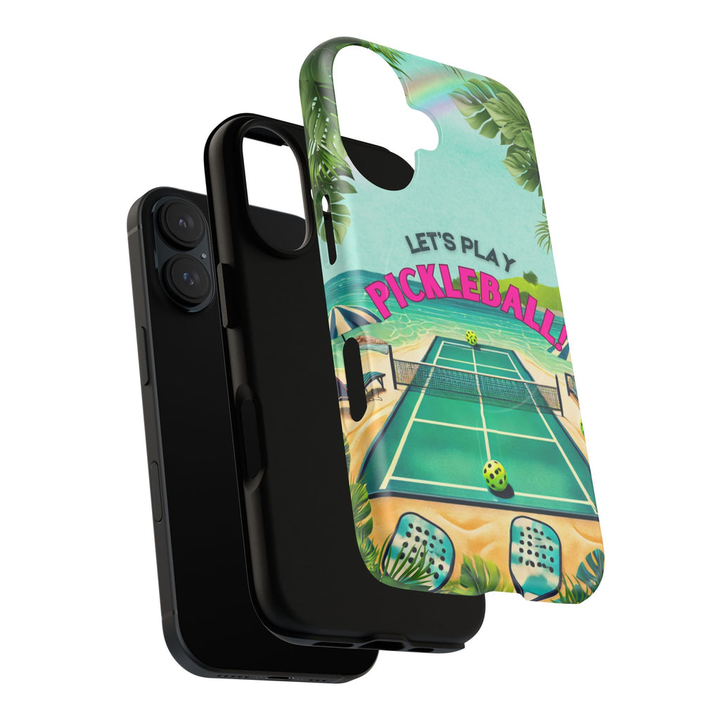 Tough Magnetic Phone Case for iPhone 16 Tropical Pickleball Case Compatible with MagSafe® Wireless Charging, Player Gift