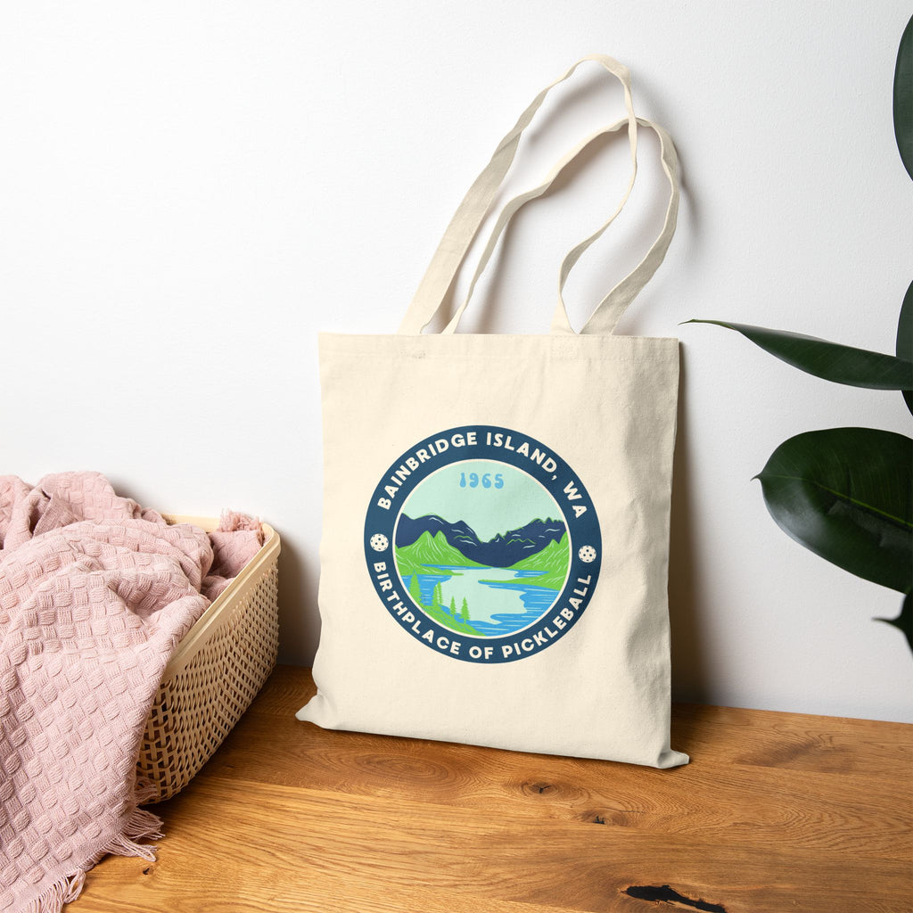 Birthplace of Pickleball, Bainbridge Island WA | Canvas Tote for Gear | Black & Natural Cotton Shoulder Bags Gift for Players