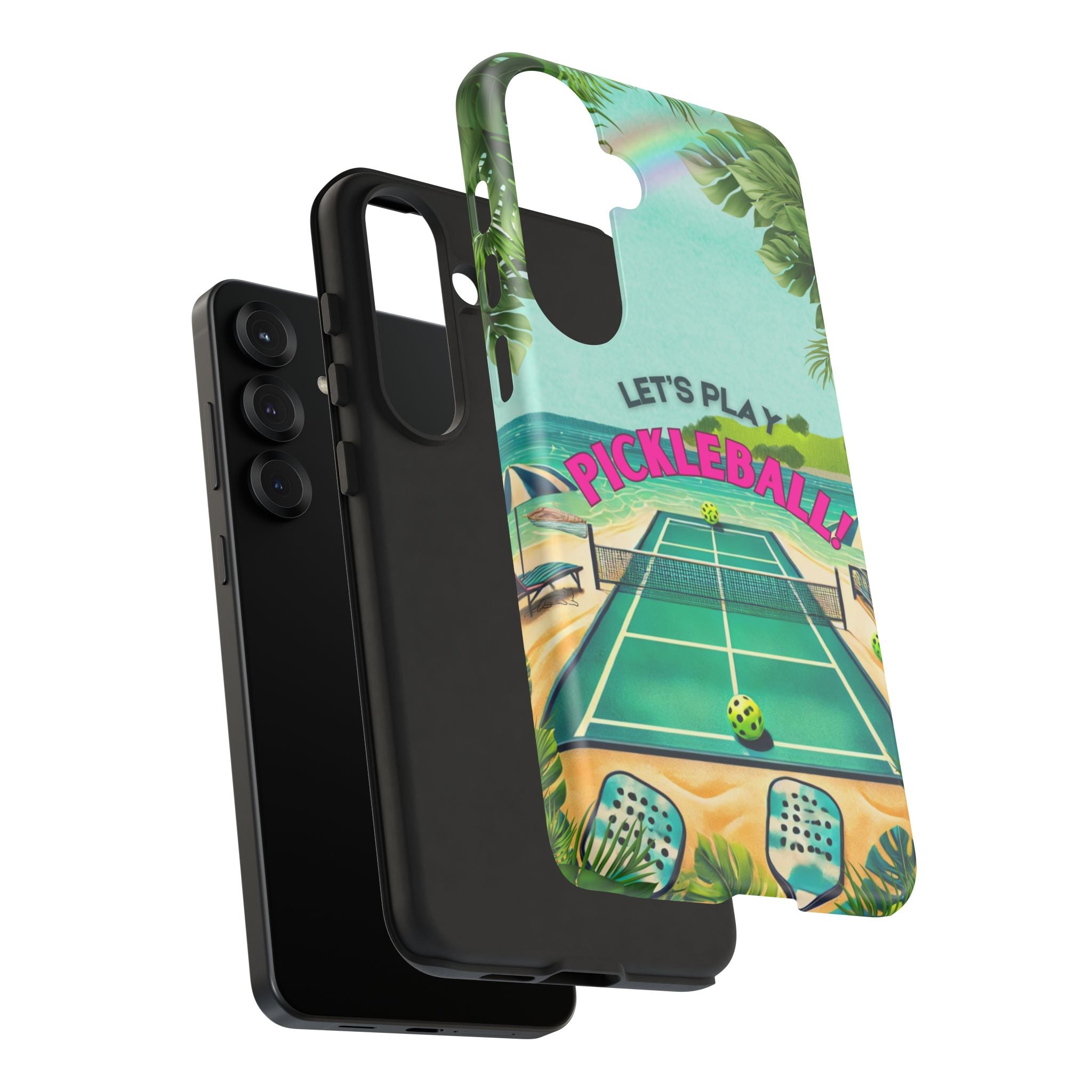 Tough Dual Layer Phone Case for Samsung Galaxy S25 Tropical Pickleball Case Supports Wireless Charging, Gift for Players