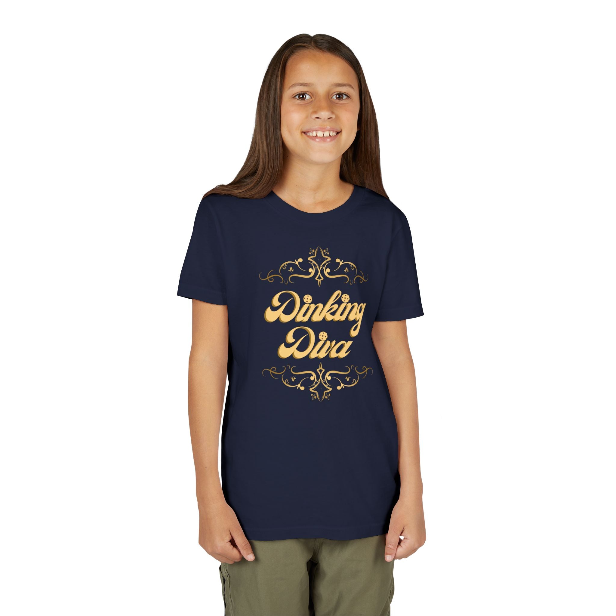 Youth Gold Dinking Diva T-Shirt | Fun Kids Tee For Pickleball, Parties, Birthdays, And Everyday Wear | Gift For Girls