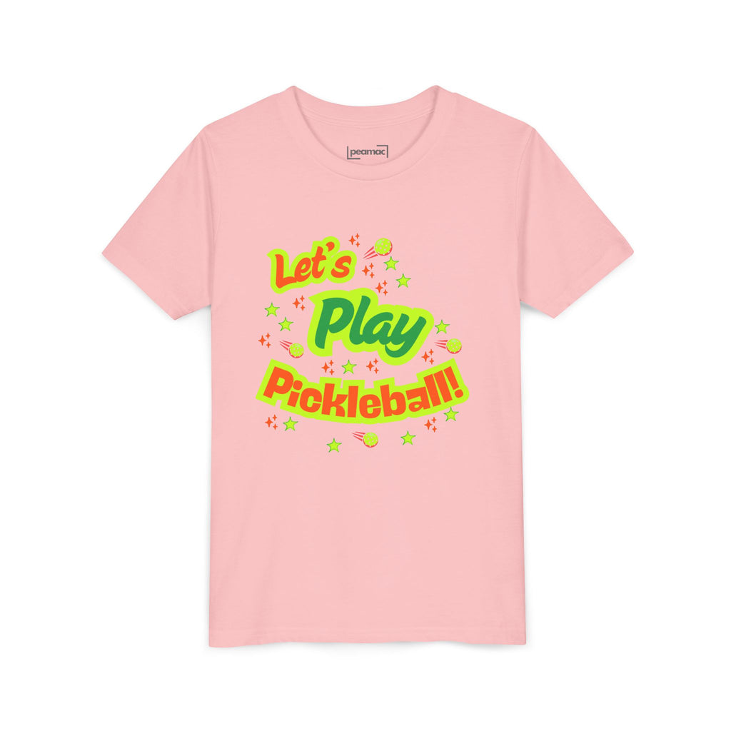 Youth Let’s Play Pickleball  Fun Neon Sports T-shirt for Kids  Colorful Pickleball Shirt for Boys & Girls, Soft & Comfy