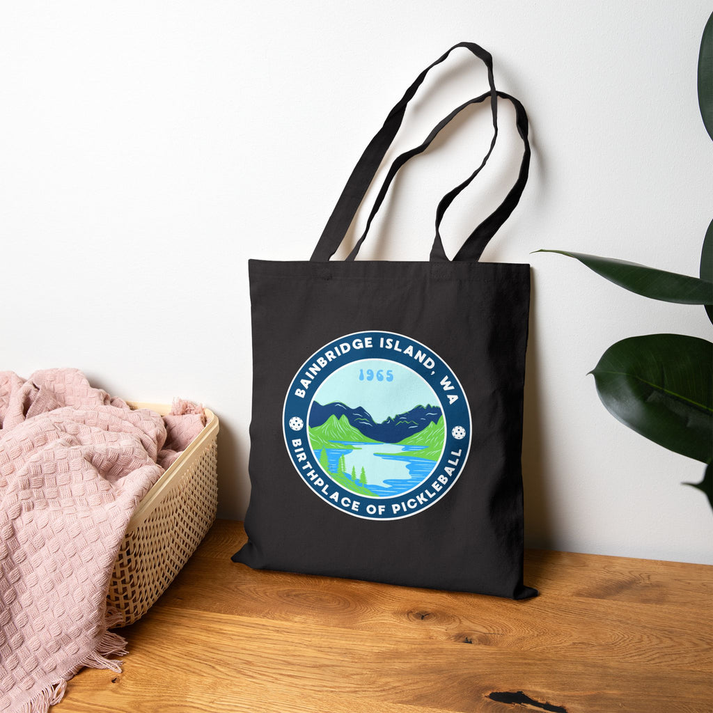 Birthplace of Pickleball, Bainbridge Island WA | Canvas Tote for Gear | Black & Natural Cotton Shoulder Bags Gift for Players