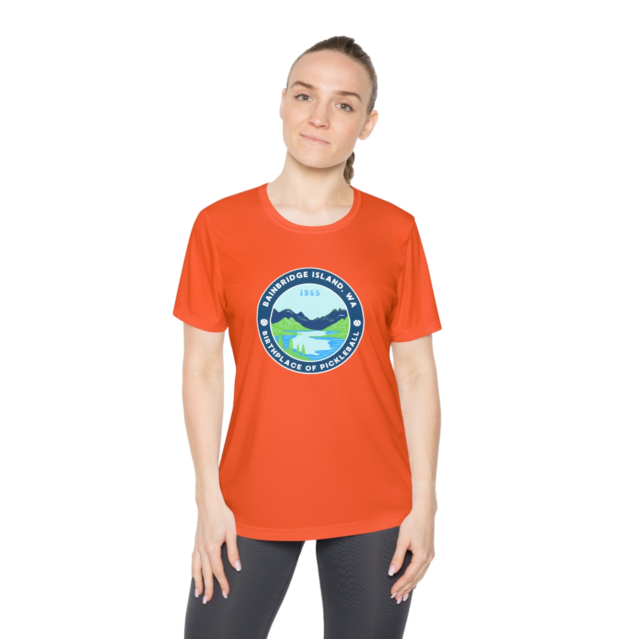 Women's Moisture Wicking Performance Semi-Fitted T-shirt | Bainbridge Island, WA the Birthplace of Pickleball Tee