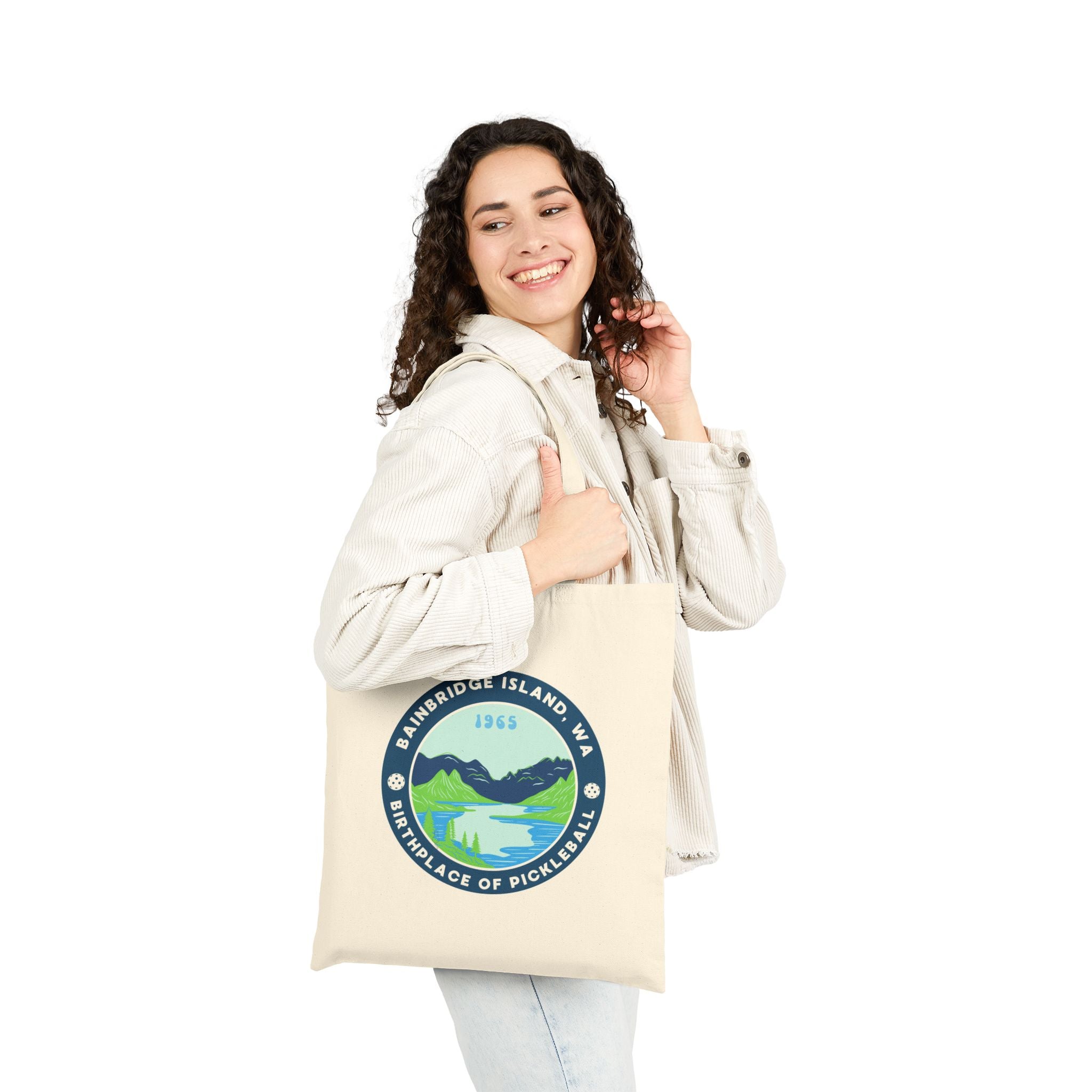 Birthplace of Pickleball, Bainbridge Island WA | Canvas Tote for Gear | Black & Natural Cotton Shoulder Bags Gift for Players