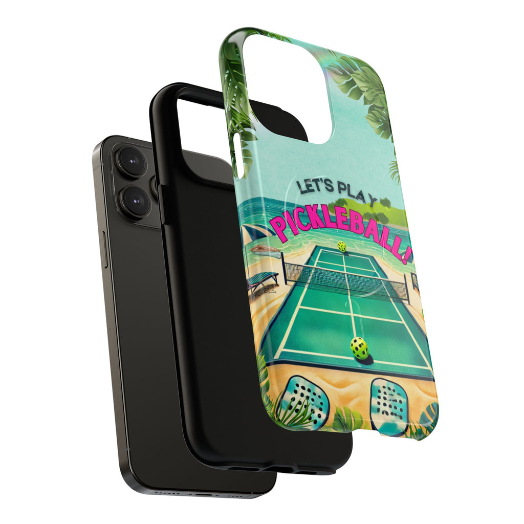 Tough Magnetic Phone Case for iPhone 14, Tropical Pickleball Case Compatible with MagSafe® Wireless Charging Gift for Players