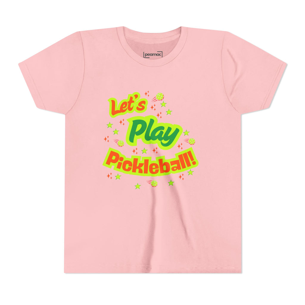 Youth Let’s Play Pickleball  Fun Neon Sports T-shirt for Kids  Colorful Pickleball Shirt for Boys & Girls, Soft & Comfy