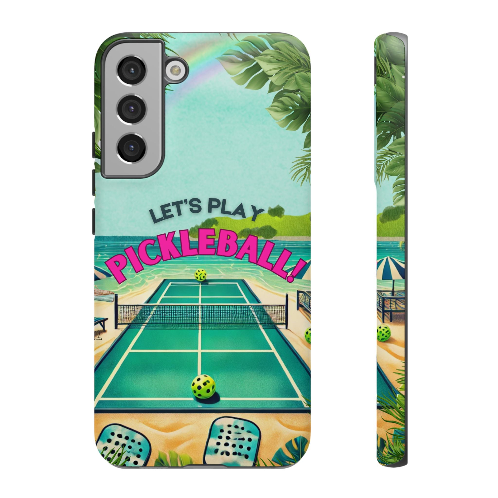 Tough Dual Layer Phone Case for Samsung Galaxy S22 Tropical Pickleball Case Supports Wireless Charging, Gift for Players