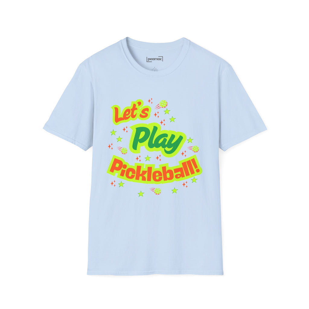 Neon Let's Play Pickleball! T-Shirt | Fun Unisex Cotton Tee | Vibrant Active Sport Graphic Shirt | Gift for Men & Women