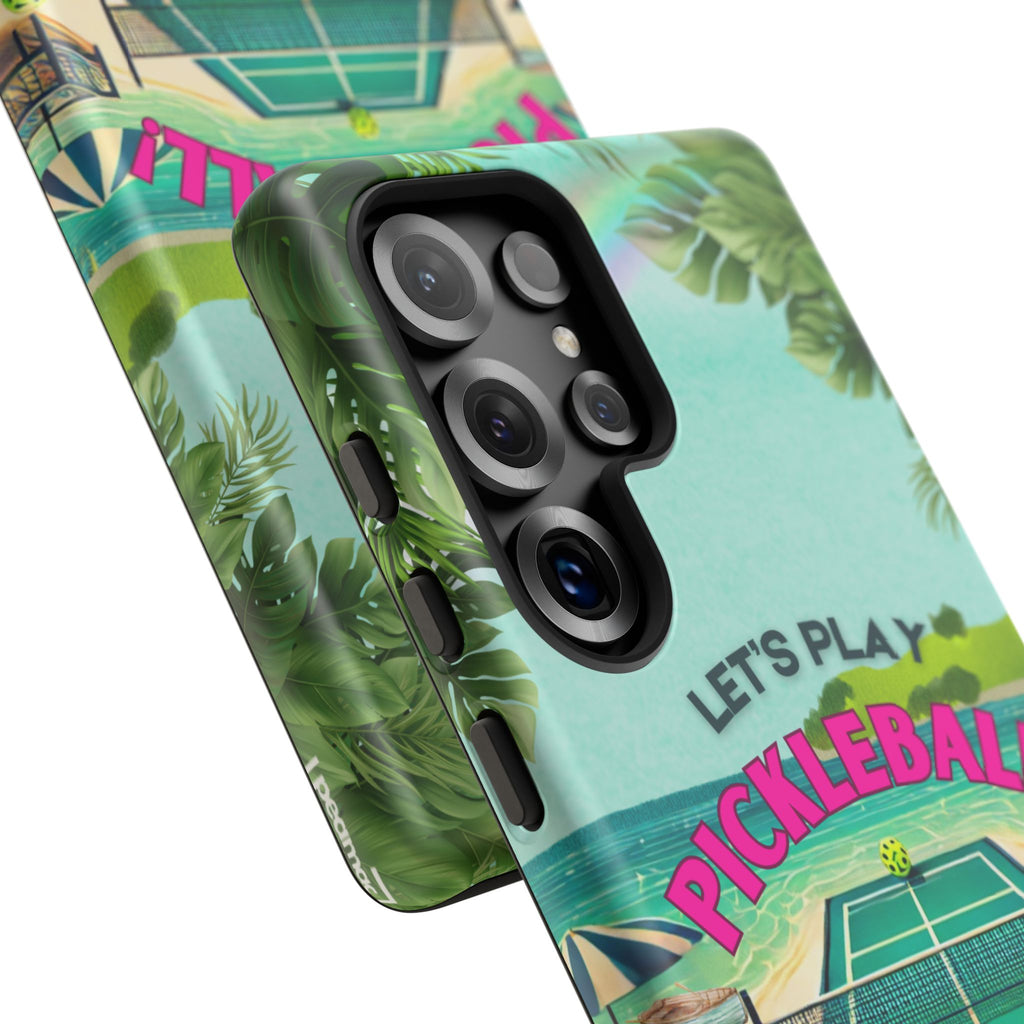 Tough Dual Layer Phone Case for Samsung Galaxy S25 Tropical Pickleball Case Supports Wireless Charging, Gift for Players