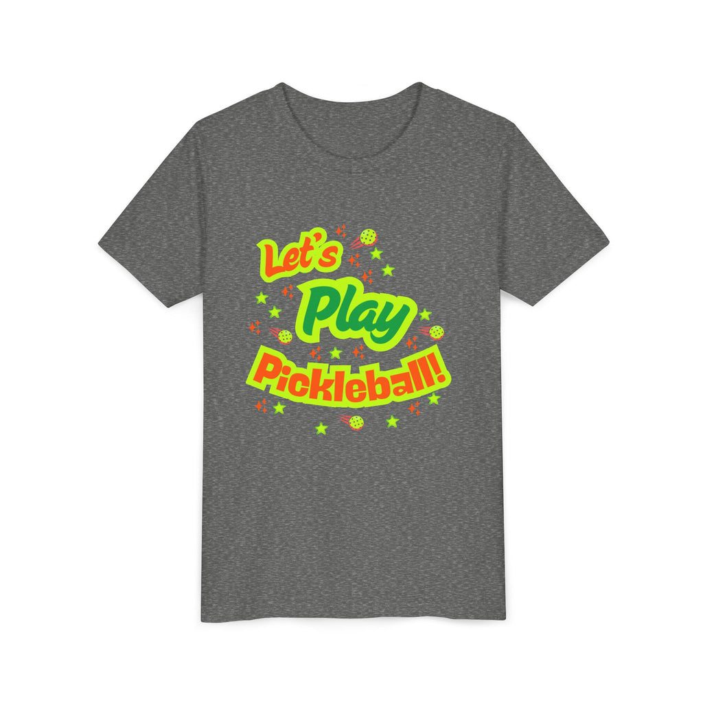 Youth Let’s Play Pickleball  Fun Neon Sports T-shirt for Kids  Colorful Pickleball Shirt for Boys & Girls, Soft & Comfy