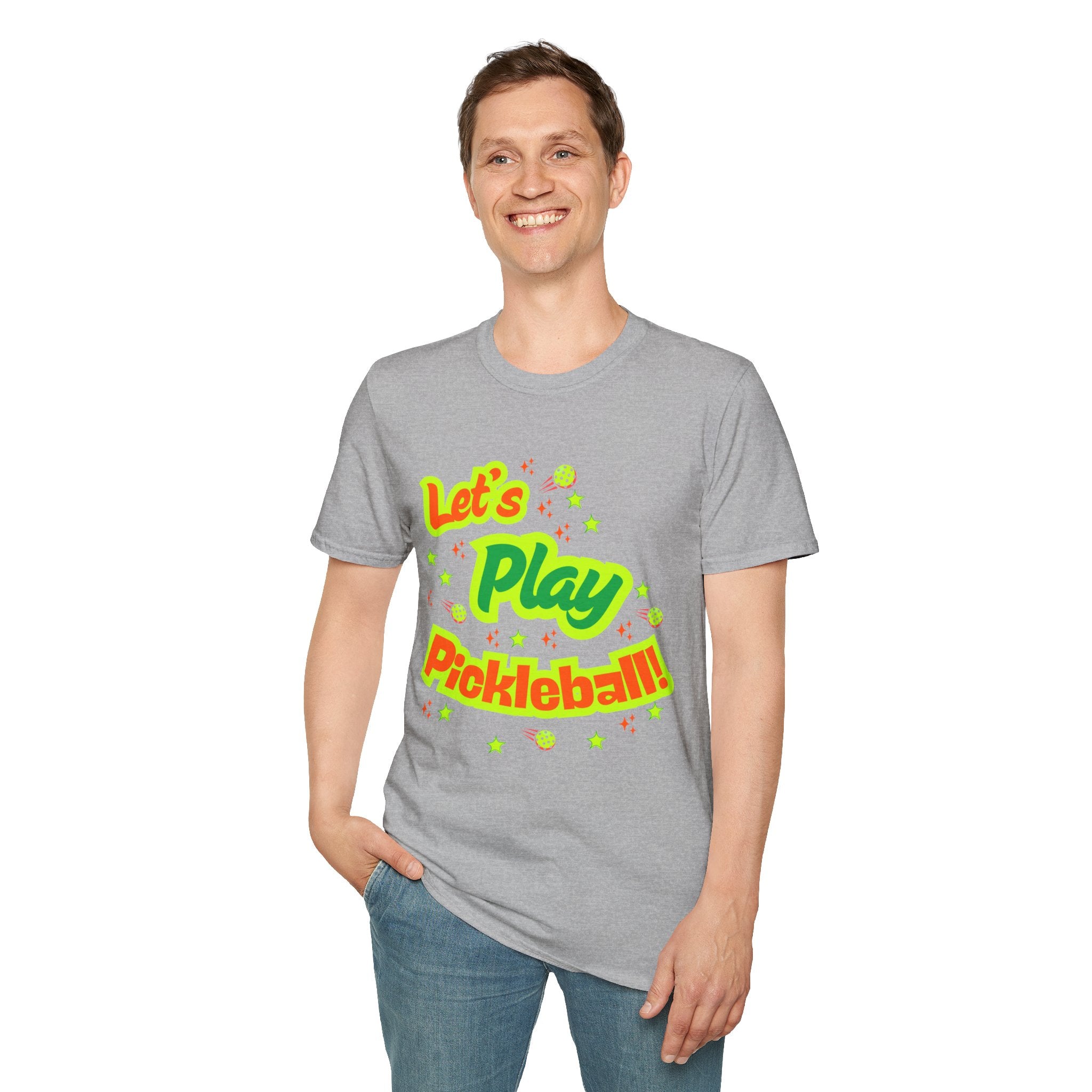 Neon Let's Play Pickleball! T-Shirt | Fun Unisex Cotton Tee | Vibrant Active Sport Graphic Shirt | Gift for Men & Women