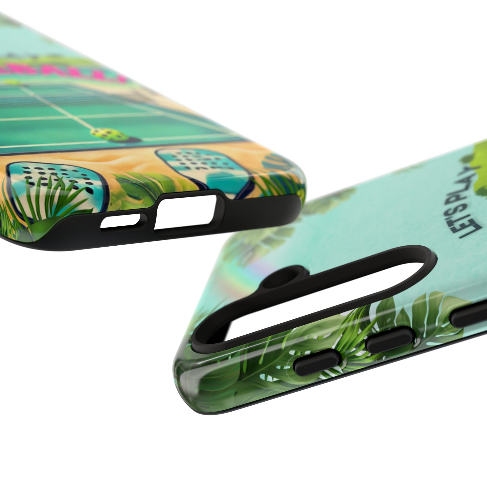 Tough Dual Layer Tropical Pickleball Phone Case for Samsung Galaxy S24 Compatible with Wireless Charging, Gift for Players