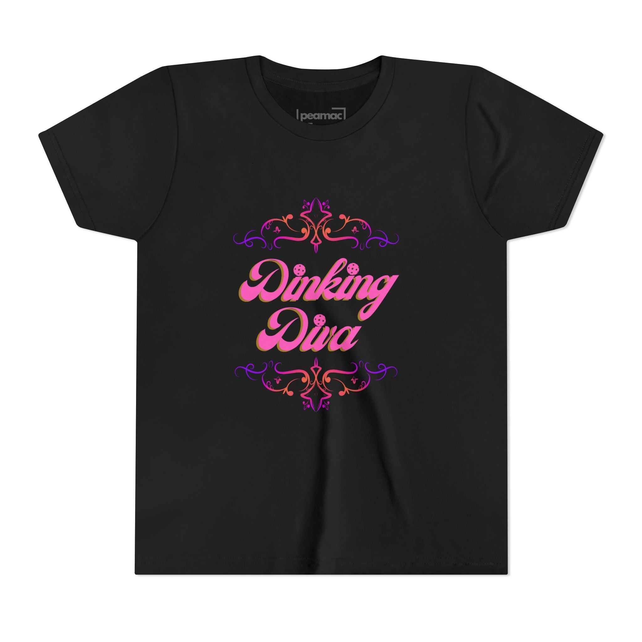 Dinking Diva Fun Youth Kids T-Shirt for Pickleball, Parties, Birthdays, and Everyday Wear, Pink Lettering, Gift for Girls