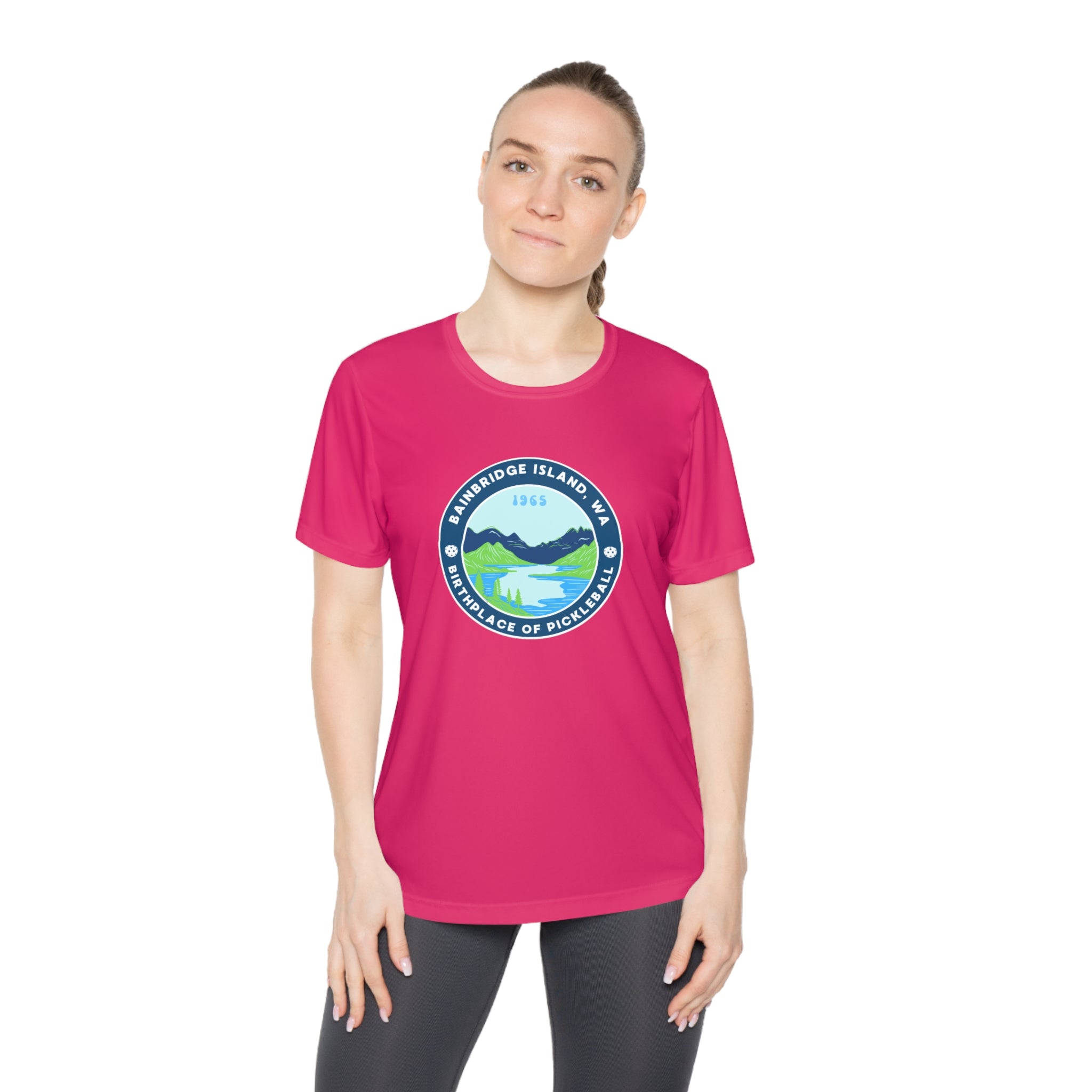 Women's Moisture Wicking Performance Semi-Fitted T-shirt | Bainbridge Island, WA the Birthplace of Pickleball Tee
