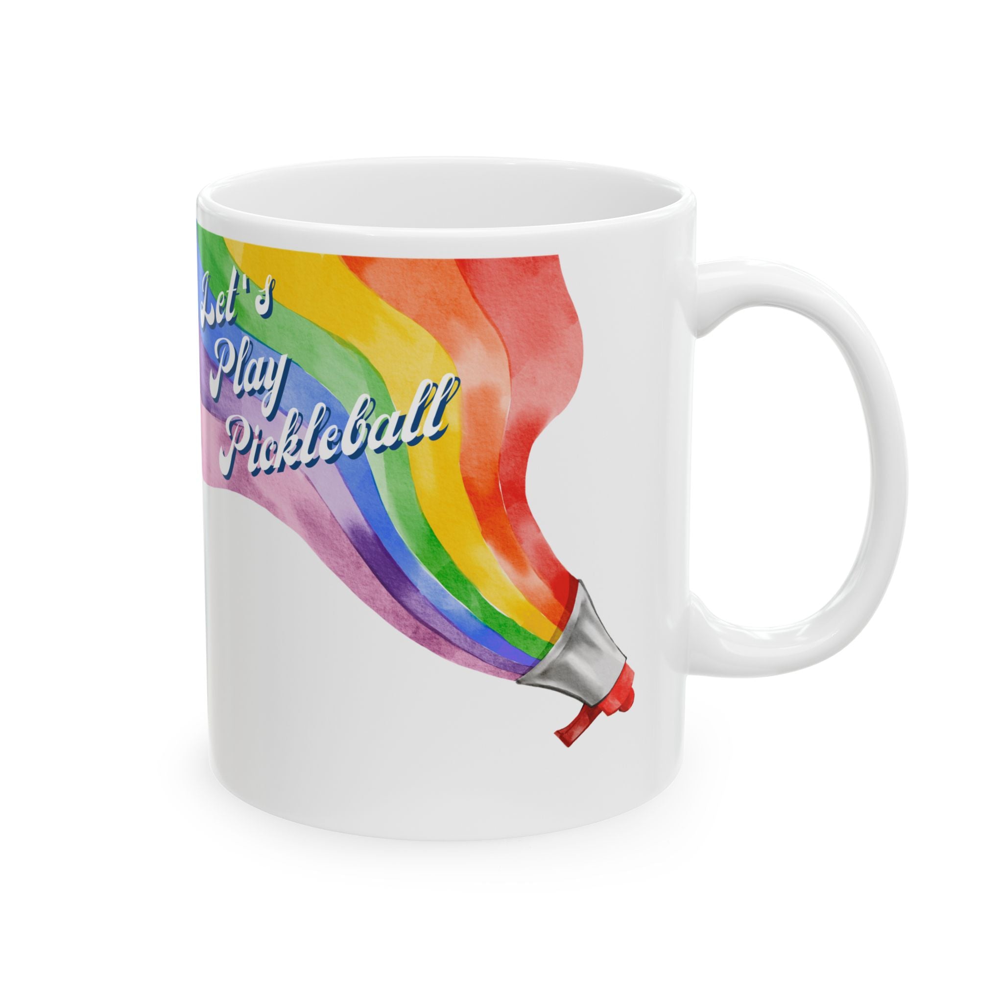 Let's Play Pickleball Ceramic Mug | Loud & Proud Rainbow 11oz and 15oz | Pride ware, LGBTQ2 Player Gift