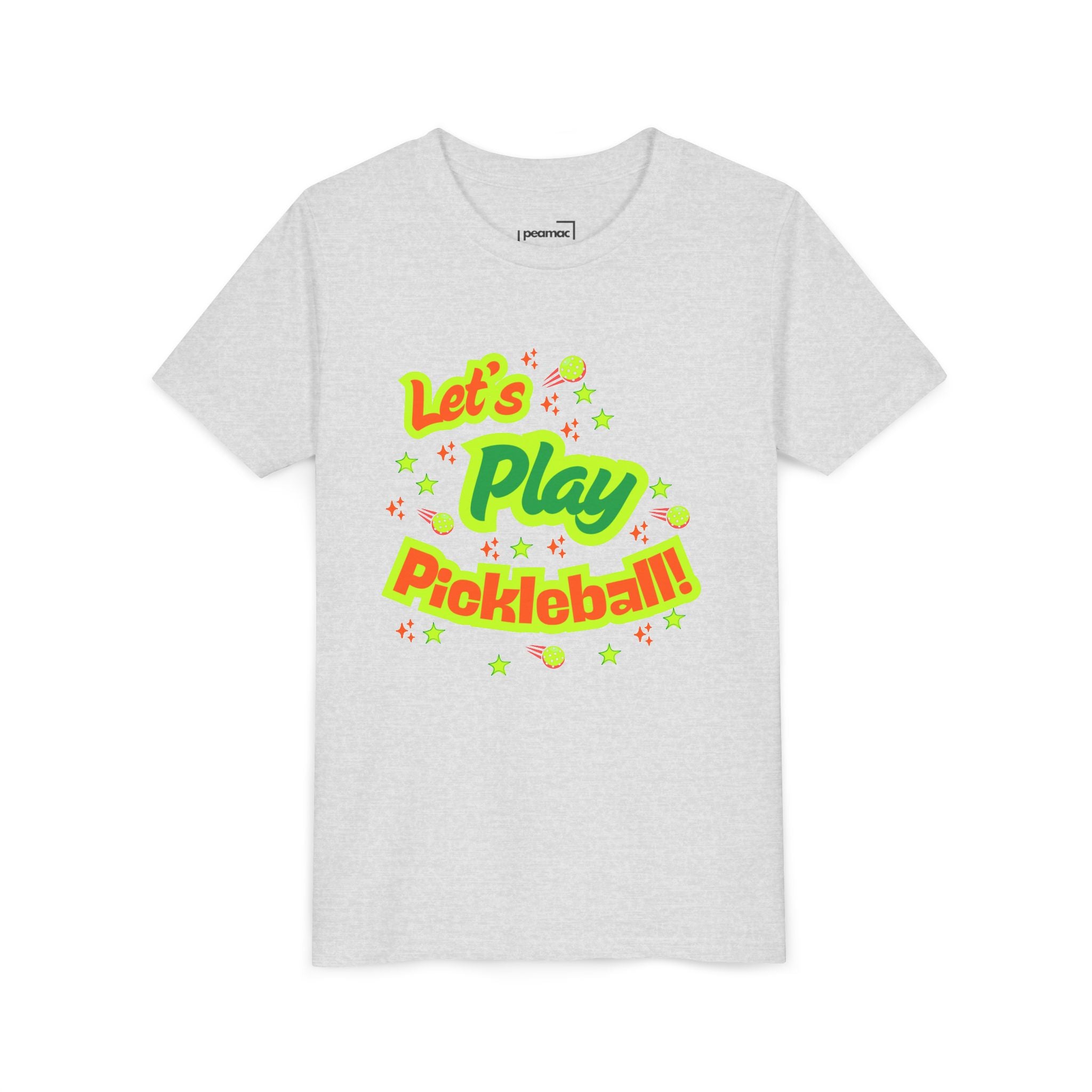 Youth Let’s Play Pickleball  Fun Neon Sports T-shirt for Kids  Colorful Pickleball Shirt for Boys & Girls, Soft & Comfy