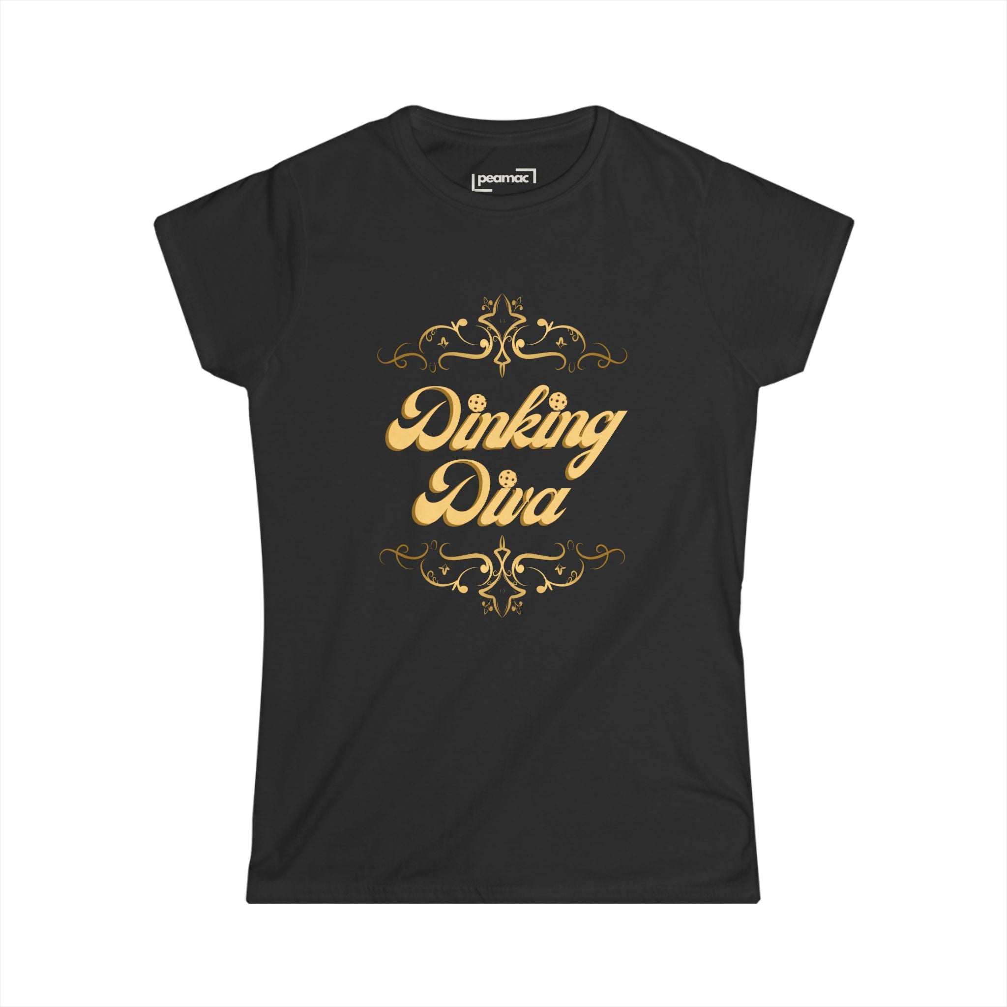 Dinking Diva Pickleball Tee, Women's Shirt, Pickleball Clothes, Gold Filigree Design, Elegant Sports Tee, Gift for Pickleball