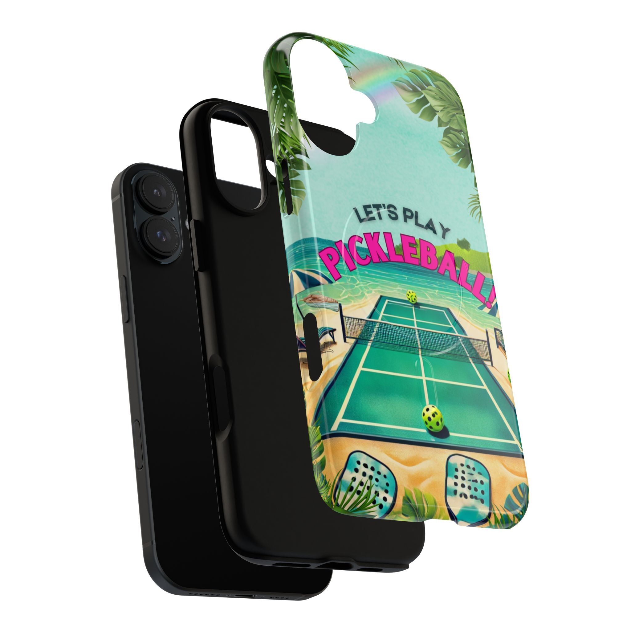 Tough Magnetic Phone Case for iPhone 16 Tropical Pickleball Case Compatible with MagSafe® Wireless Charging, Player Gift