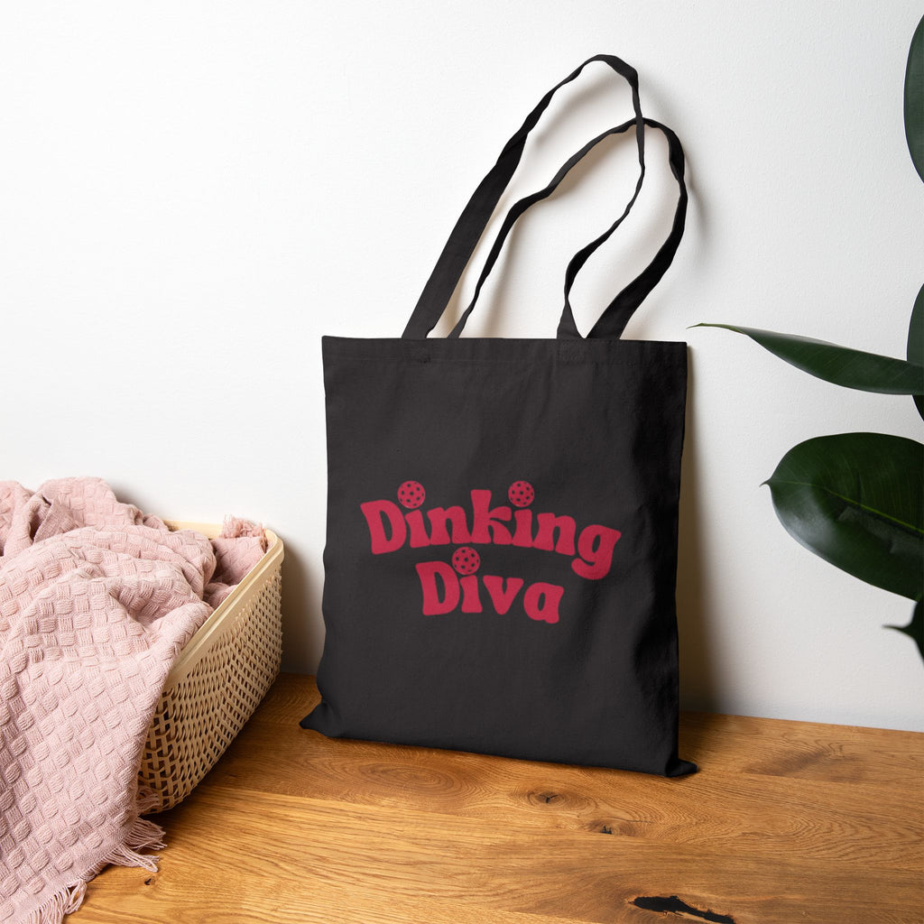 Pickleball Dinking Diva Canvas Tote for Gear & Gifts | Durable Black and Natural Cotton Shoulder Bags | Reusable Accessory