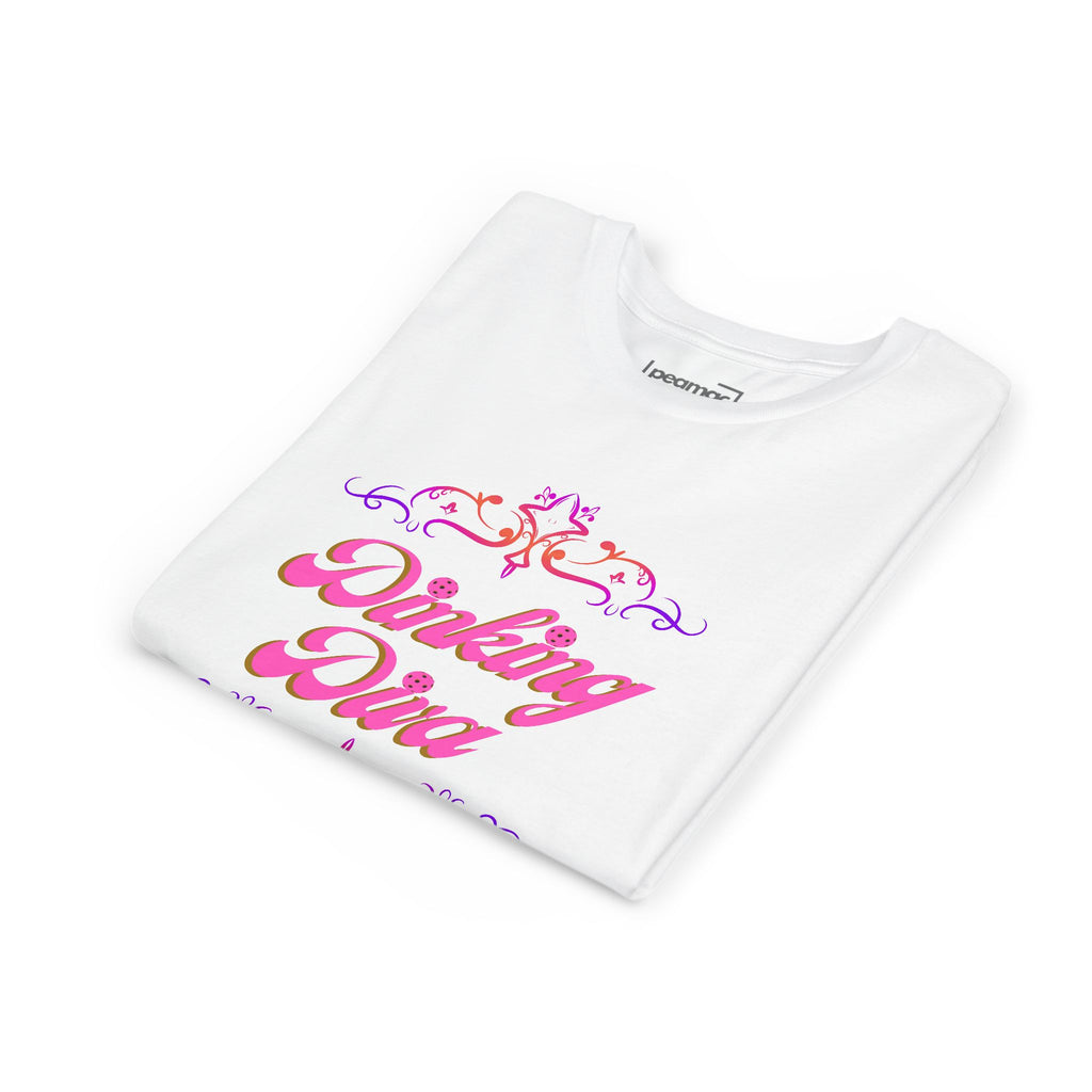 Dinking Diva Fun Youth Kids T-Shirt for Pickleball, Parties, Birthdays, and Everyday Wear, Pink Lettering, Gift for Girls