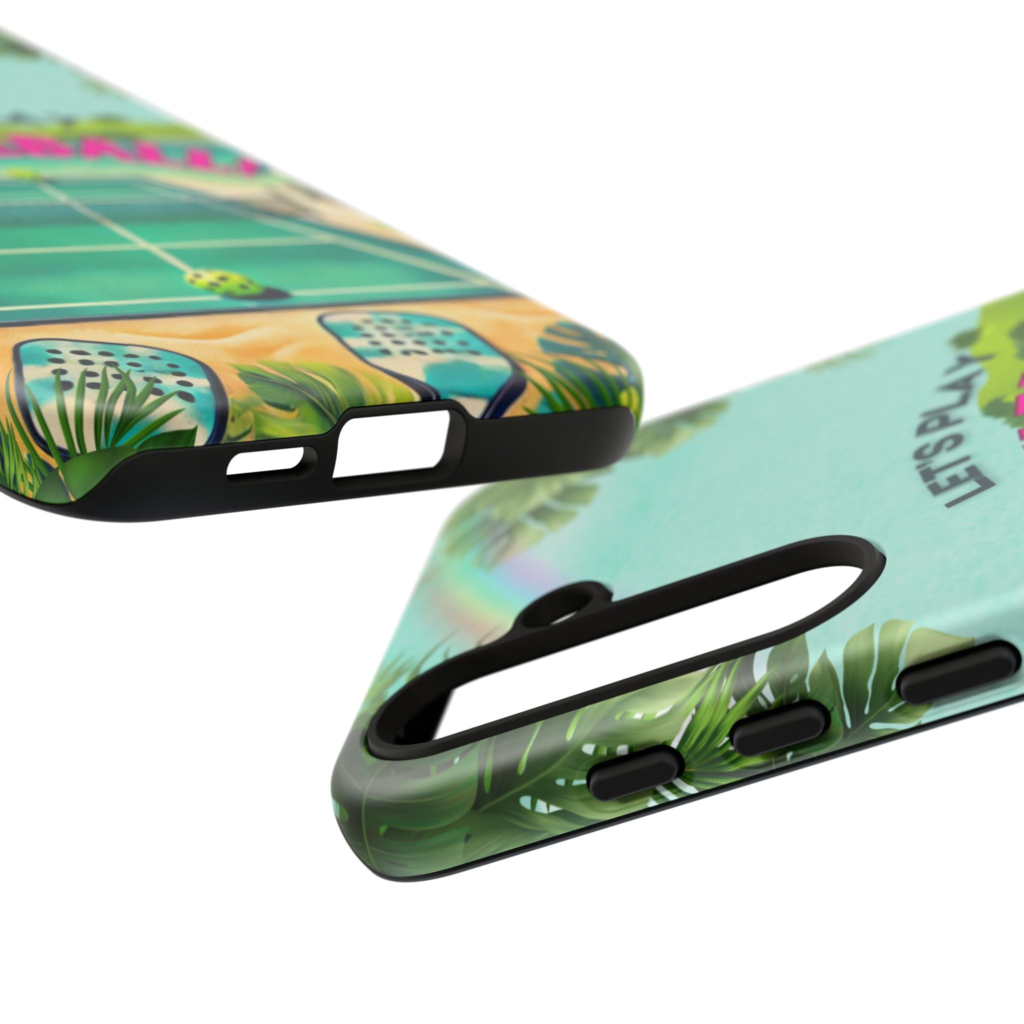 Tough Dual Layer Tropical Pickleball Phone Case for Samsung Galaxy S24 Compatible with Wireless Charging, Gift for Players