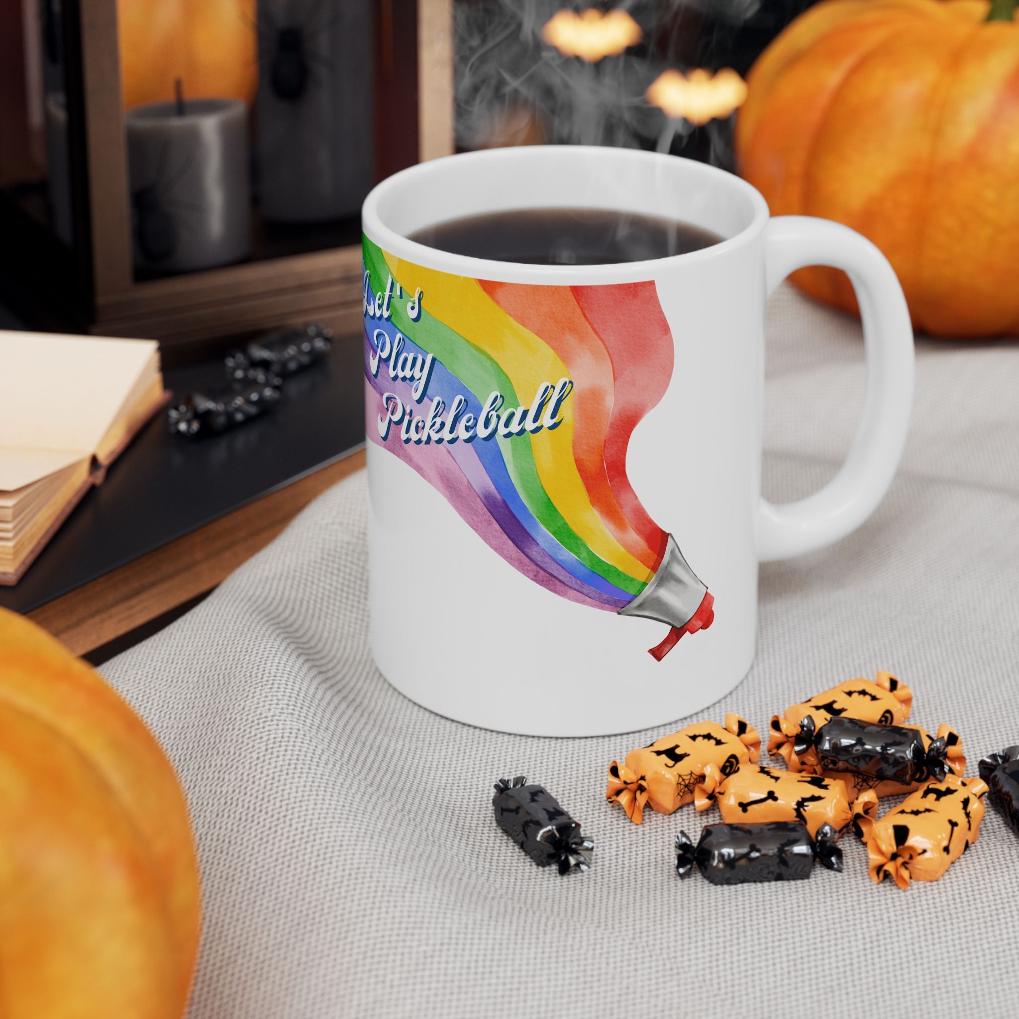 Let's Play Pickleball Ceramic Mug | Loud & Proud Rainbow 11oz and 15oz | Pride ware, LGBTQ2 Player Gift