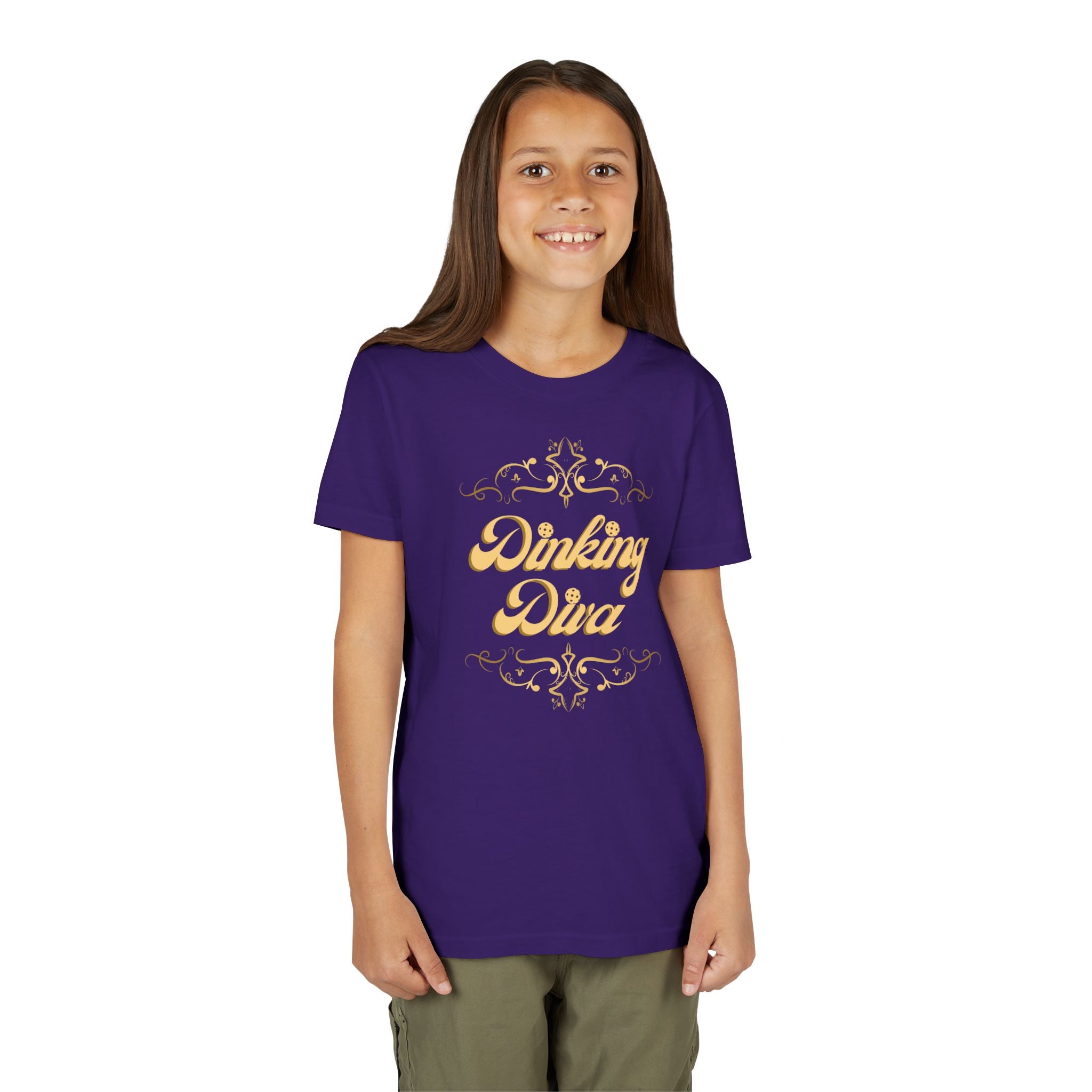 Youth Gold Dinking Diva T-Shirt | Fun Kids Tee For Pickleball, Parties, Birthdays, And Everyday Wear | Gift For Girls