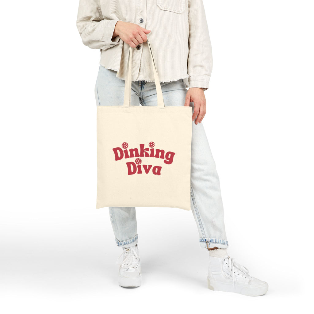 Pickleball Dinking Diva Canvas Tote for Gear & Gifts | Durable Black and Natural Cotton Shoulder Bags | Reusable Accessory