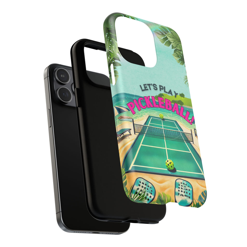 Tough Magnetic Phone Case for iPhone 15 Tropical Pickleball Case Compatible with MagSafe® Wireless Charging, Player Gift