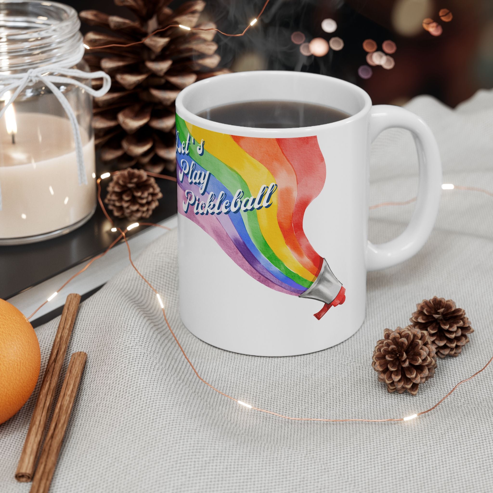 Let's Play Pickleball Ceramic Mug | Loud & Proud Rainbow 11oz and 15oz | Pride ware, LGBTQ2 Player Gift