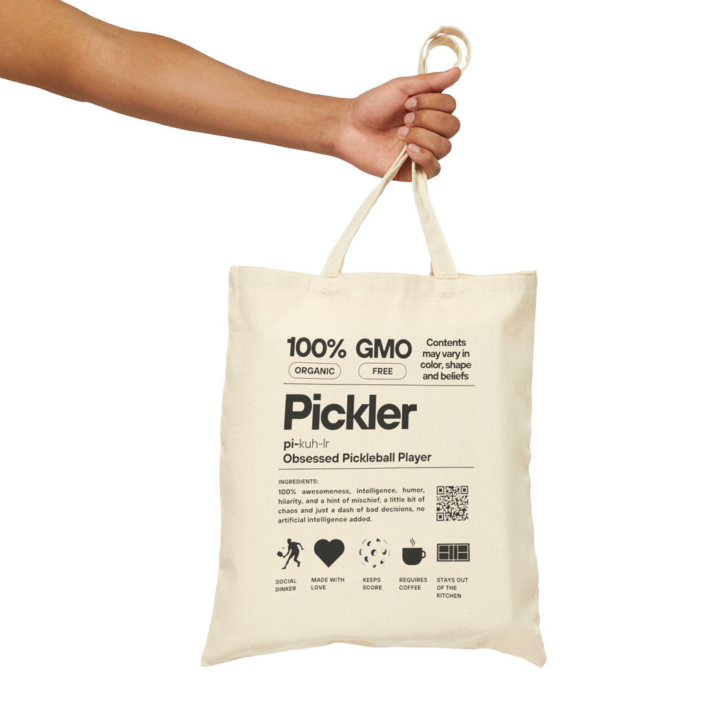 The Pickler Tote Bag | Funny "100% GMO-Free" Cotton Canvas Reusable Bag | Obsessed Pickleball Player Gift | 2 Color Options