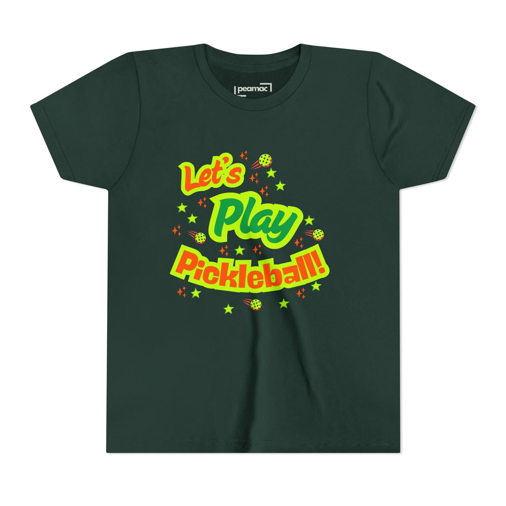 Youth Let’s Play Pickleball  Fun Neon Sports T-shirt for Kids  Colorful Pickleball Shirt for Boys & Girls, Soft & Comfy