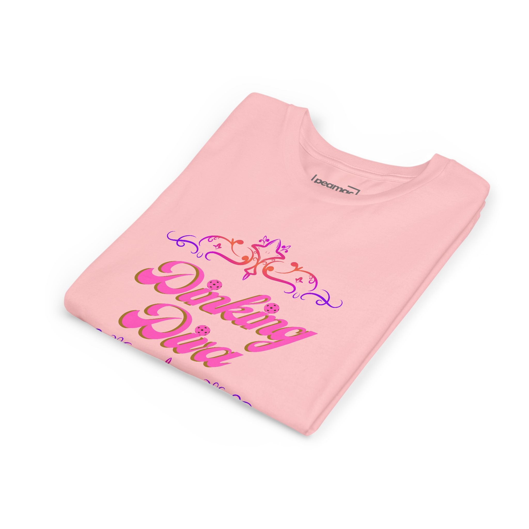 Dinking Diva Fun Youth Kids T-Shirt for Pickleball, Parties, Birthdays, and Everyday Wear, Pink Lettering, Gift for Girls