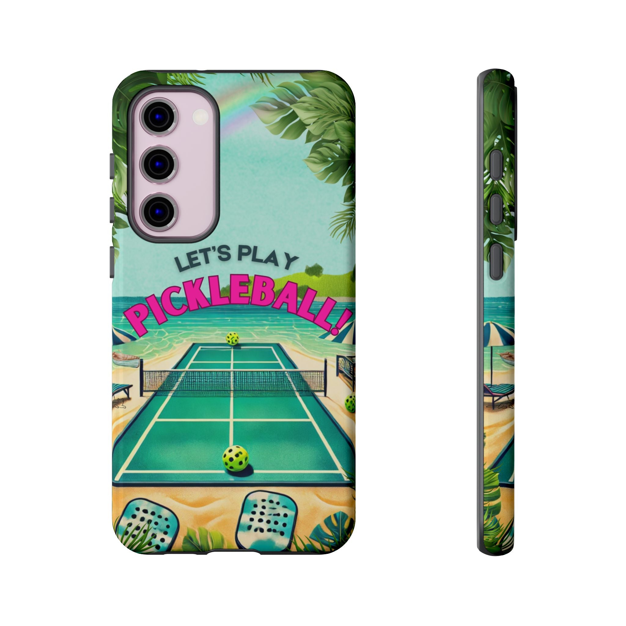 Tough Dual Layer Phone Case for Samsung Galaxy S23 Tropical Pickleball Case Supports Wireless Charging, Gift for Players