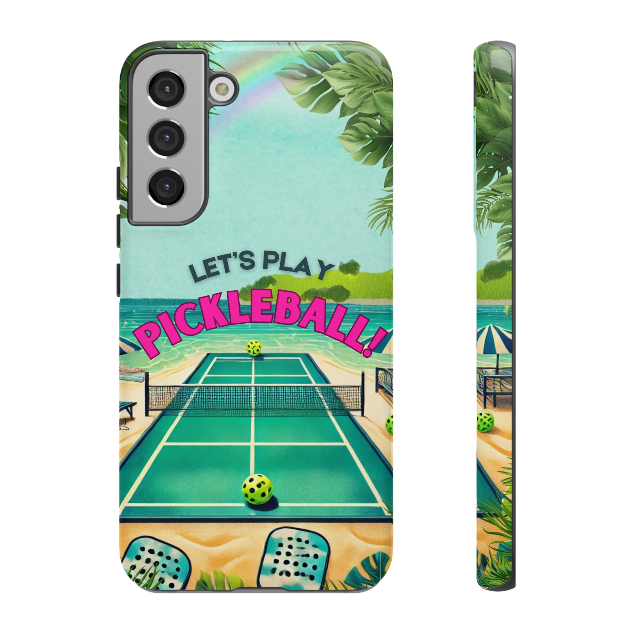 Tough Dual Layer Phone Case for Samsung Galaxy S22 Tropical Pickleball Case Supports Wireless Charging, Gift for Players