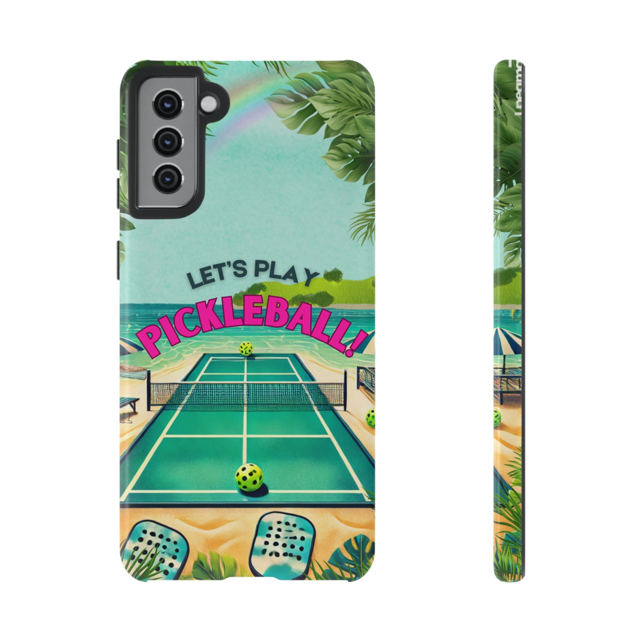 Tough Dual Layer Phone Case for Samsung Galaxy S21 Tropical Pickleball Case Supports Wireless Charging, Gift for Players