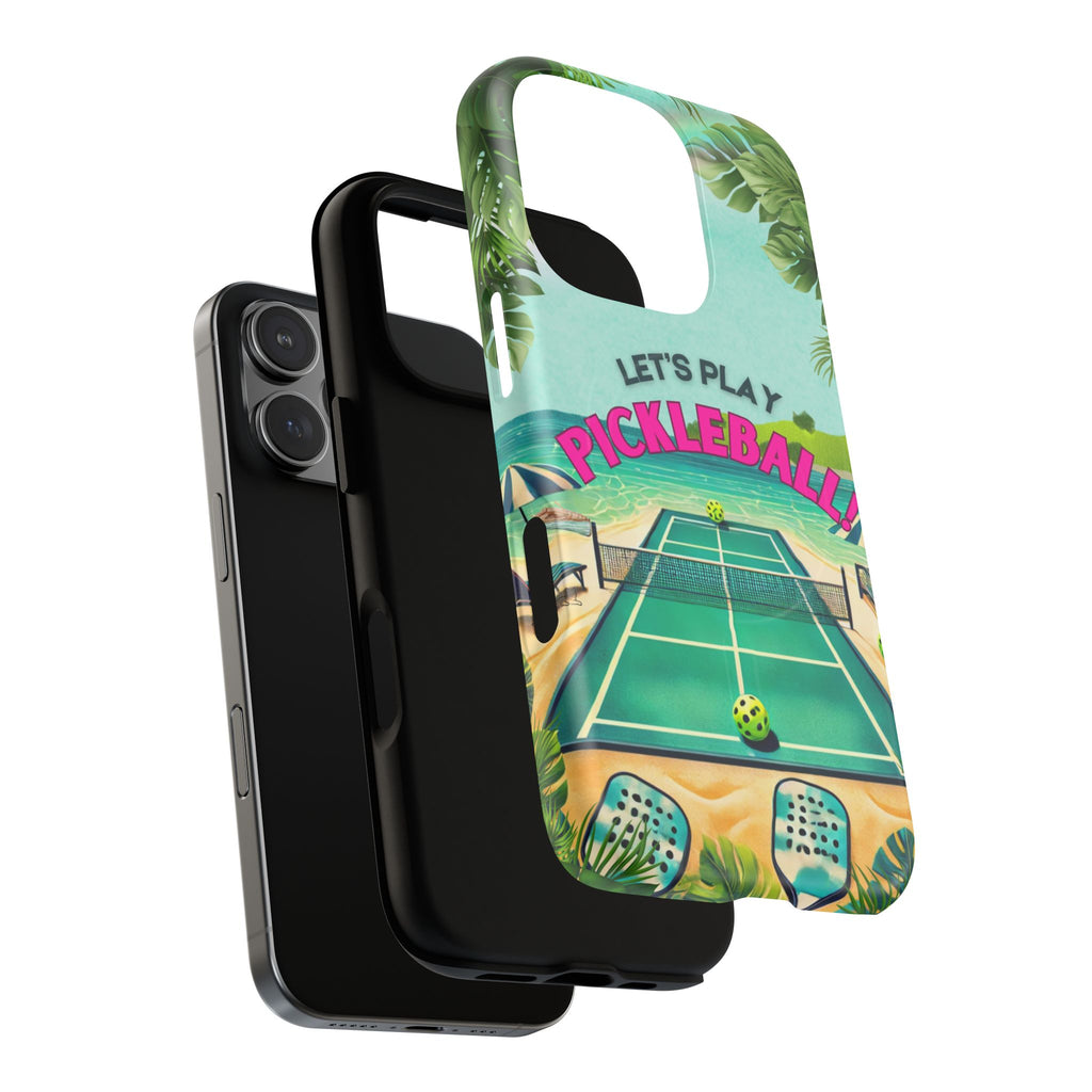 Tough Magnetic Phone Case for iPhone 16 Tropical Pickleball Case Compatible with MagSafe® Wireless Charging, Player Gift