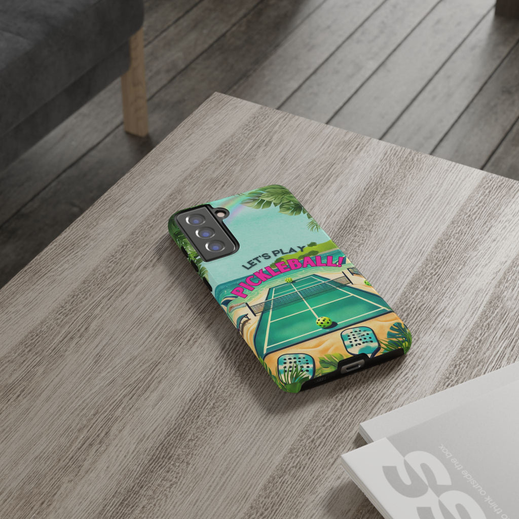 Tough Dual Layer Phone Case for Samsung Galaxy S21 Tropical Pickleball Case Supports Wireless Charging, Gift for Players