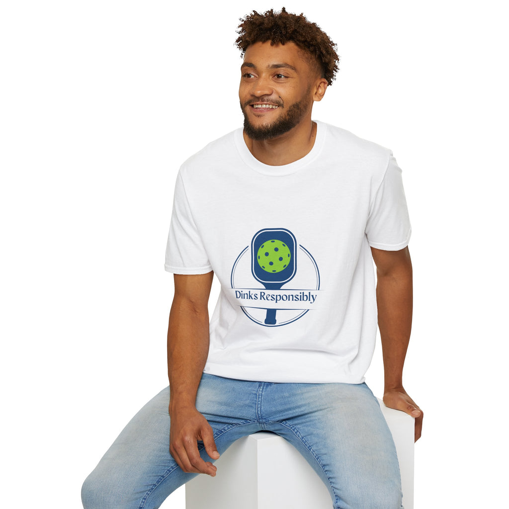 Dinks Responsibly Pickleball T-Shirt | Funny, Relaxed Fit, Unisex Softstyle Tee | Player Gift for Men & Women